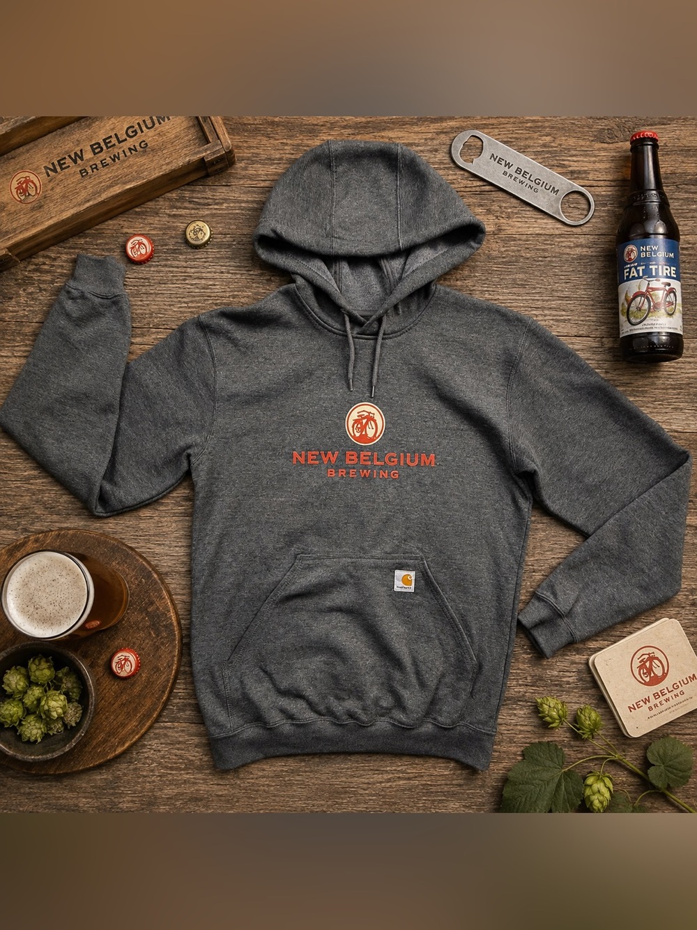 Carhartt New Belgium Brewing Hoodie Gray Loose Fit Size S